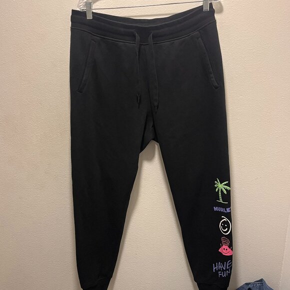 Mens Black Hurley Sweats Joggers Large - Picture 1 of 8